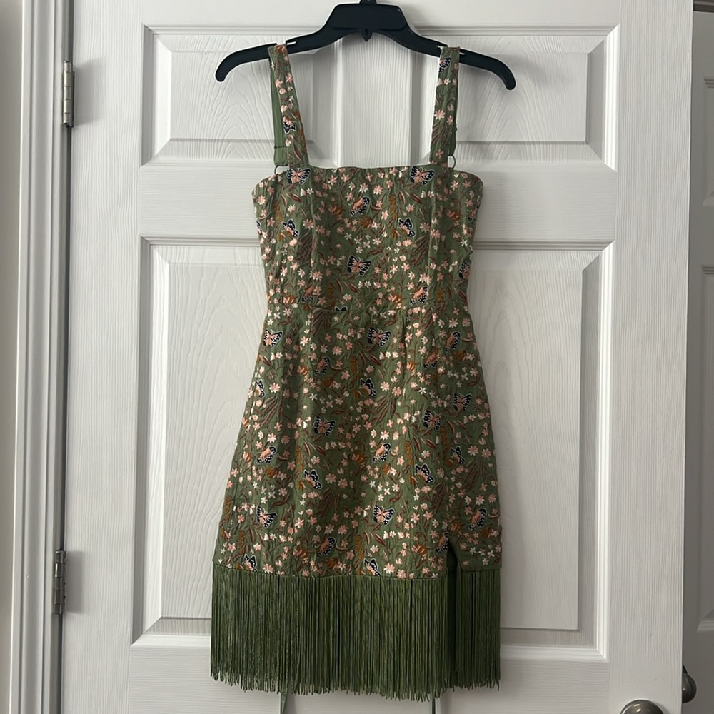 NWT EDDY Lauren embroidered lace up dress w/fringe spruce blush butterfly floral - Picture 5 of 8